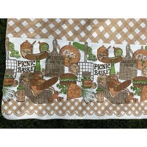 1970s Picnic Basket Food Themed Tablecloth Lattice Print BBQ Recipe Vinyl 70x50